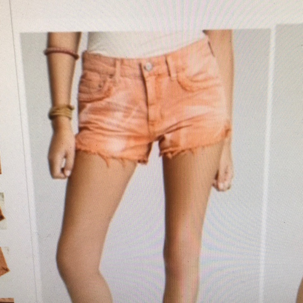 FREE PEOPLE/ORANGE-SUN WASHED TYE DYE”SHORTIE” RAW EDGE SHORTS